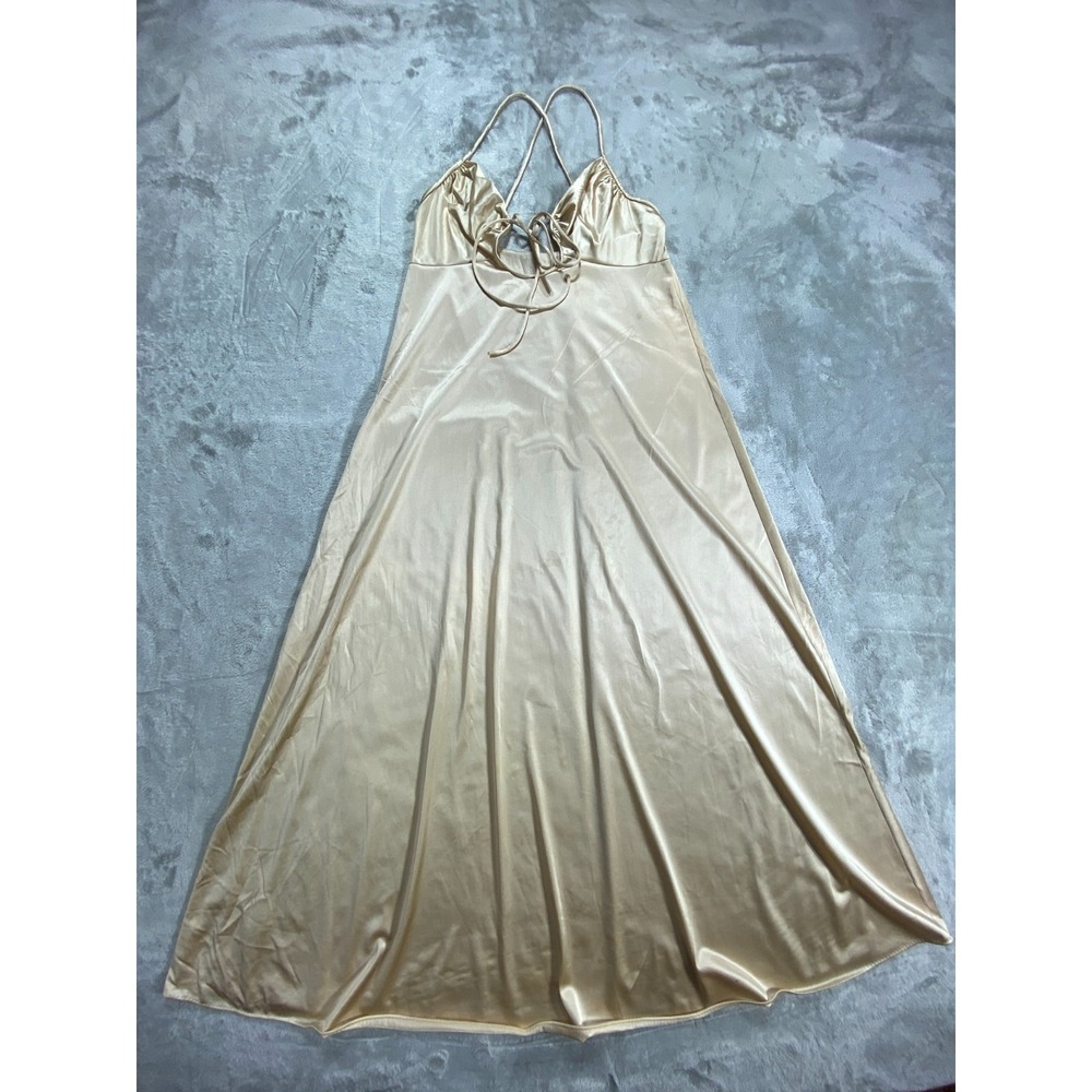 Vintage MG Maxi Slip Dress Womens Small‎ Gold Nylon Criss Cross Spaghetti Straps